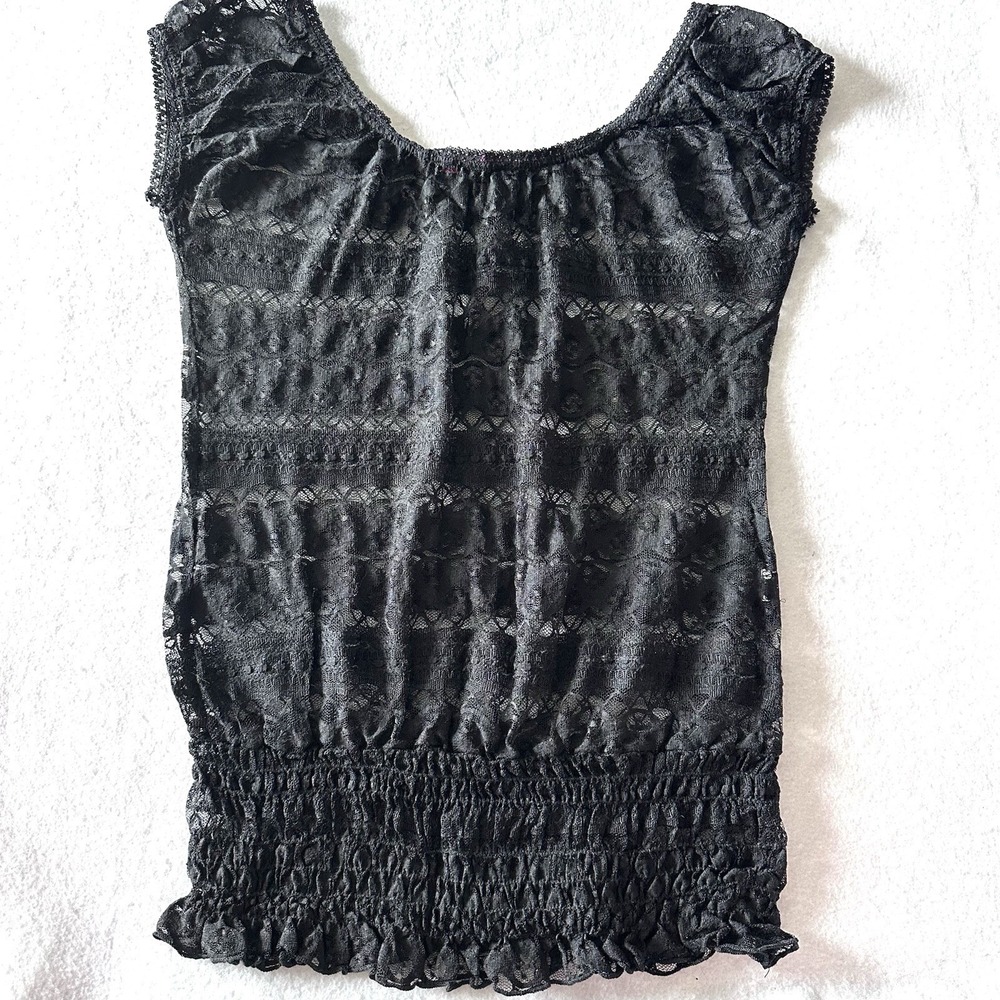 JULIES CLOSET Women M Medium Black Lace Semi‎ Sheer Smocked Whimsigoth Y2K Goth